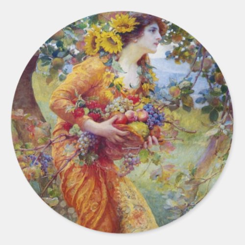 Woman with Summer Bounty Classic Round Sticker