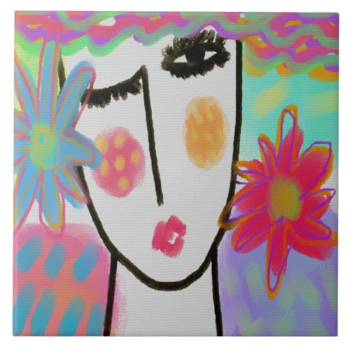 Woman With Summer Flowers Ceramic Tile