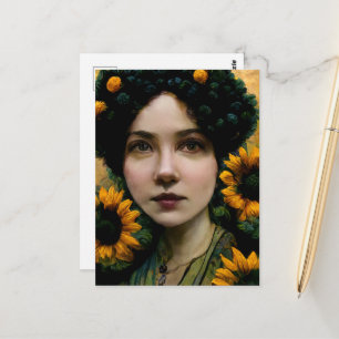 Woman with Sunflowers Postcard