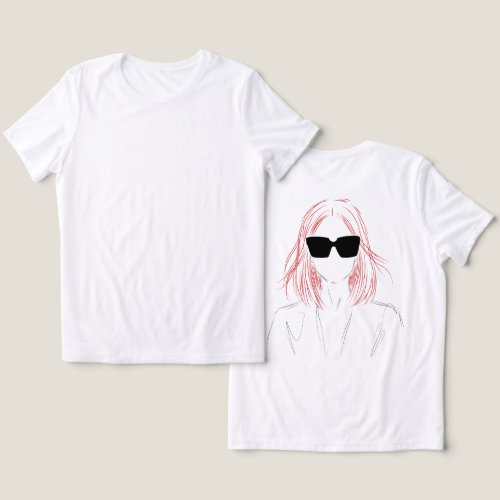 Woman with Sunglasses Line Art Back Print T-Shirt Tri-Blend Shirt