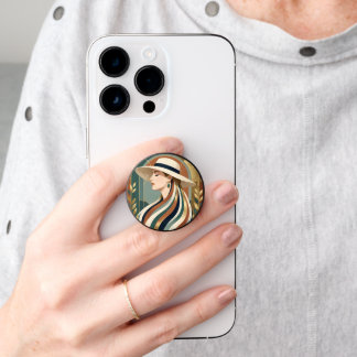 Woman with sunhat art deco PopSocket