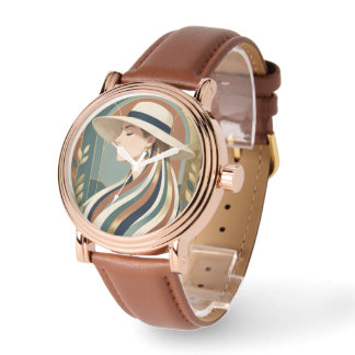 Woman with sunhat art deco watch