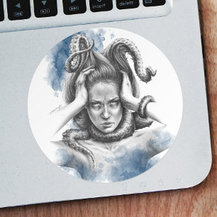 Woman with tentacles in hair fantasy surreal art classic round sticker