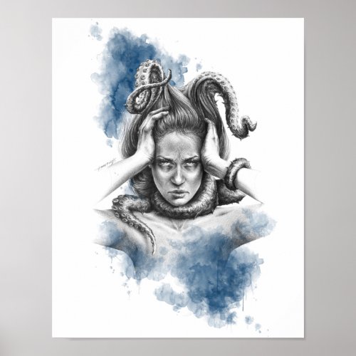 Woman with tentacles in hair fantasy surreal art poster