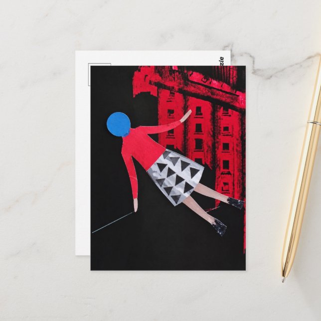 Woman With the Blue Circle For A Head Surreal  Postcard (Front/Back In Situ)