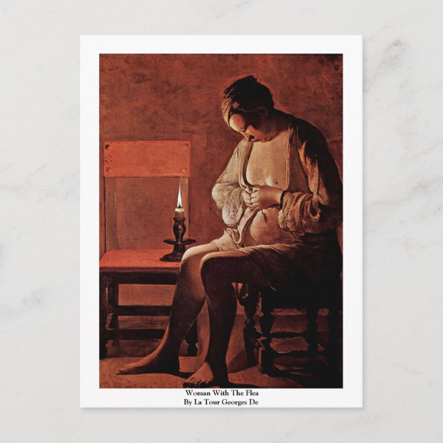 Woman With The Flea By La Tour Georges De Postcard (Front)