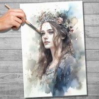 Woman with Tiara Watercolor 2 Decoupage Paper