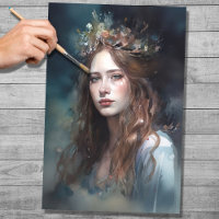 Woman with Tiara Watercolor 4 Decoupage Paper