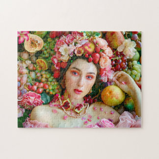 Woman with tropical fruits and floral accents jigsaw puzzle