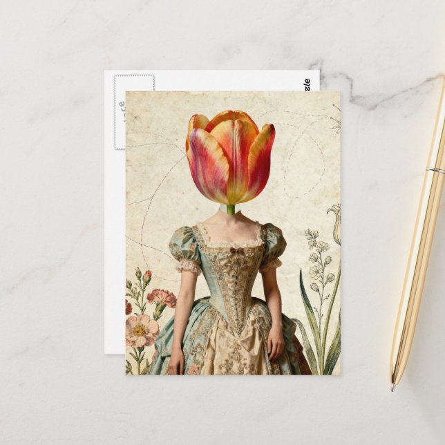 Woman With Tulip for a Head Postcard (Front/Back In Situ)
