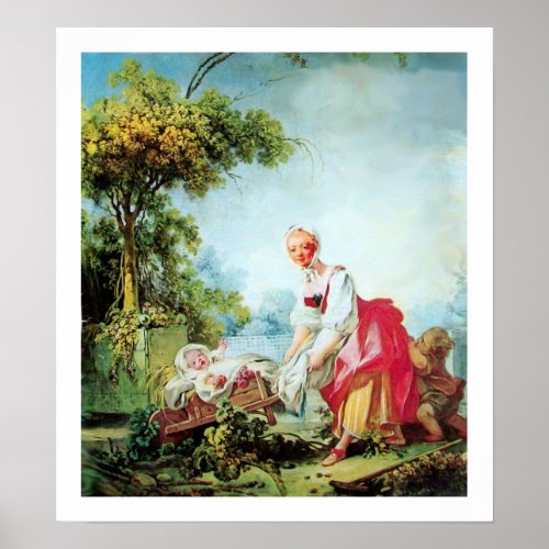 WOMAN WITH TWO CHILDREN Premium Canvas Poster