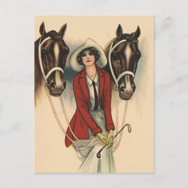 Woman with Two Horses Postcard (Front)