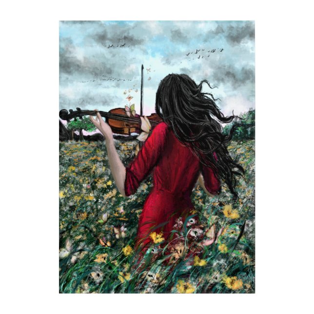 Woman with Violin Acrylic Print (Front)