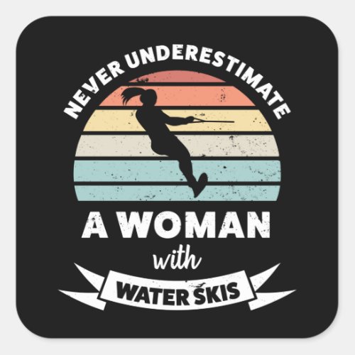 Woman with Water Skis Funny Gift Wife Square Sticker