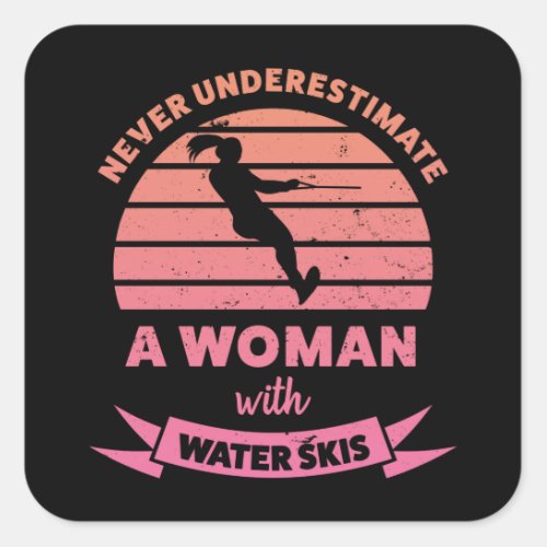 Woman with Water Skis Funny Gifts Wife Square Sticker