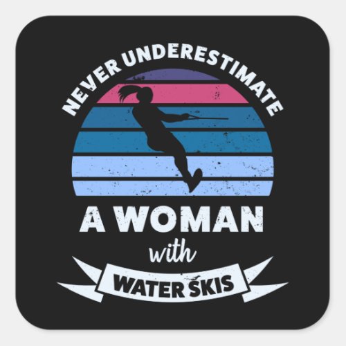 Woman with Water Skis Funny Mom Gift Square Sticker
