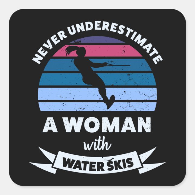 Woman with Water Skis Funny Mom Gift Square Sticker (Front)