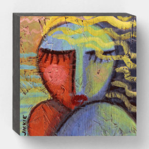 Woman with Wavy Blonde Hair Abstract Painting Wooden Box Sign