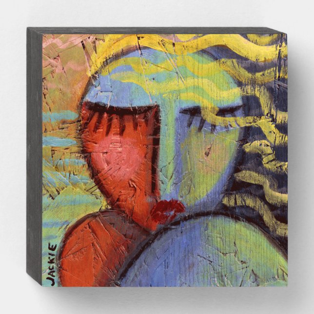 Woman with Wavy Blonde Hair Abstract Painting Wooden Box Sign (Front Horizontal)