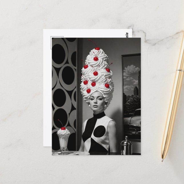 Woman with Whipped Cream and a Cherries Hair Postcard (Front/Back In Situ)