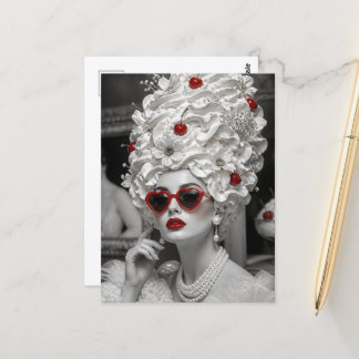 Woman with Whipped Cream Flowers and Cherries Hair Postcard