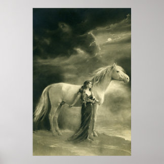 Woman with white horse. poster