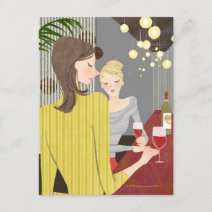 Woman with Wine Postcard
