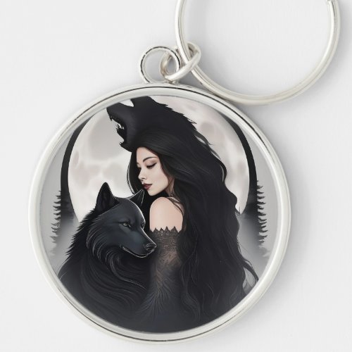 Woman with wolves keychain