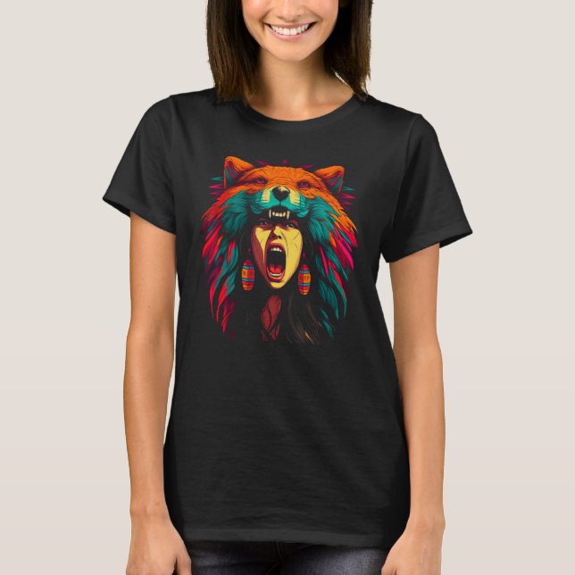 Woman Wolf Head Native American Culture T-Shirt (Front)