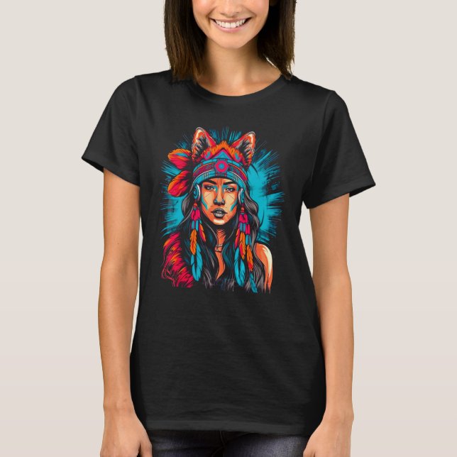 Woman Wolf Head Native American Intuitive T-Shirt (Front)