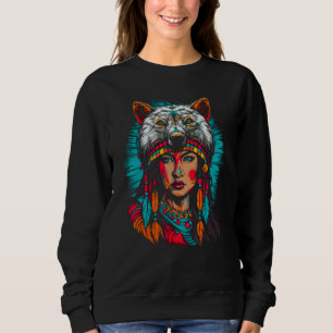 Woman Wolf Head Native American Unyielding Sweatshirt