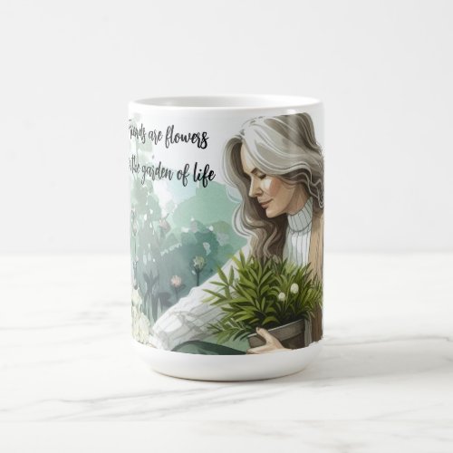 Woman Working in Flower Garden Friendship Message Coffee Mug
