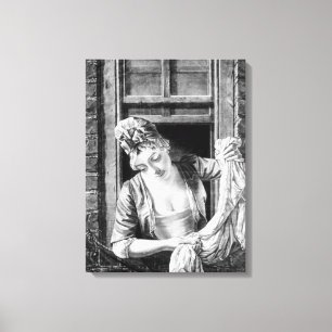 Woman wringing washing canvas print