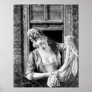 Woman wringing washing poster