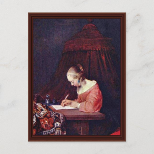 Woman Writing A Letter.,  By Gerard Ter Borch Postcard (Front)