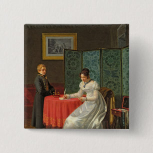 Woman Writing a Letter Pinback Button