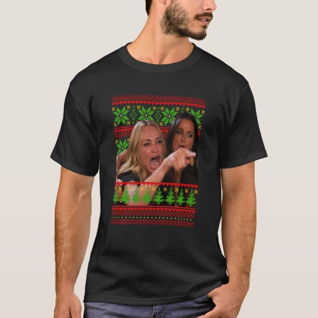 Woman Yelling At A Cat Meme Funny Ugly Christmas S T-Shirt (Front)