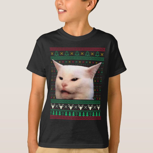 Woman Yelling At A Cat Ugly X-mas Sweaters Funny M (Front)