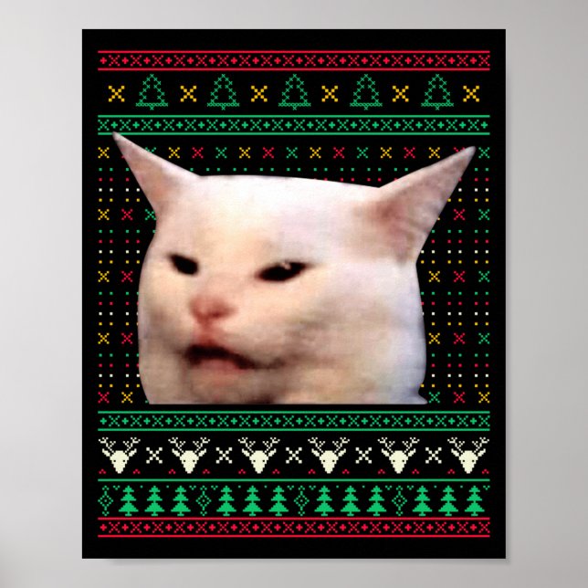 Woman Yelling At A Cat Ugly X-mas Sweaters Funny M Poster (Front)