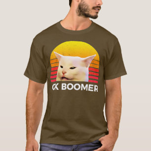 Woman Yelling At Table Dinner Funny Cat Ok Boomer T-Shirt