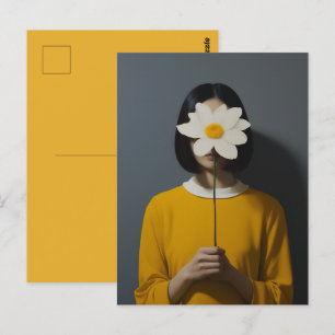 Woman Yellow Dress White Flower Postcard