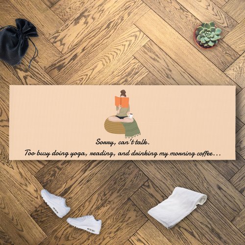 Woman Yoga Butterfly Pose Reading Drinking Coffee Yoga Mat