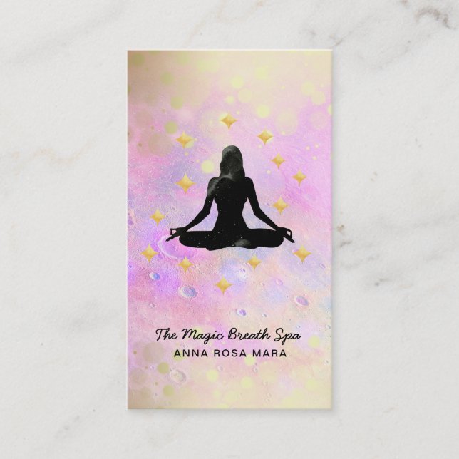 ** Woman Yoga Glitter Gold Meditation Mindfulness Business Card (Front)