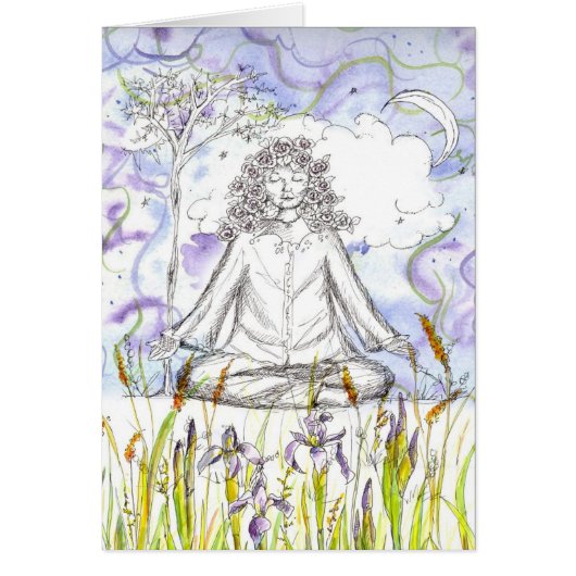 Woman Yoga Meditation Namaste Rose Drawing Blank (Front)