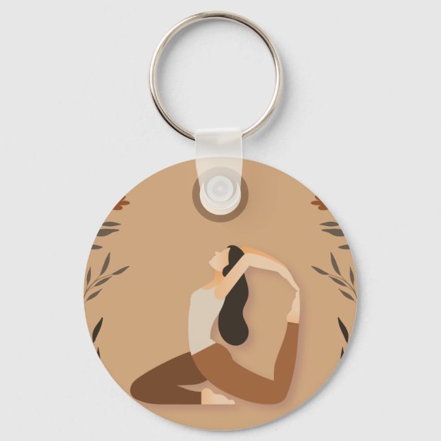 Woman yoga pose moon spiritual witchy keychain (Front)