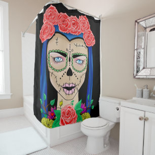 Woman Zombie Halloween, roses crown cinco de mayo Shower Curtain
