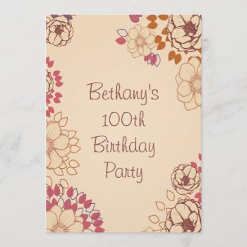 Woman's 100th Birthday Cute Modern Floral Invitation by JK_Graphics at Zazzle