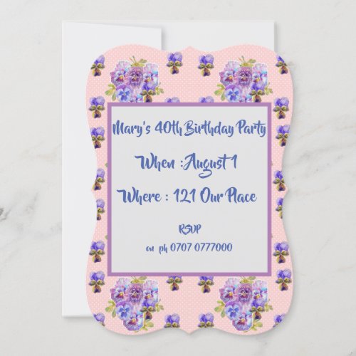 Womans 40th Pink Floral Birthday flower Invitation
