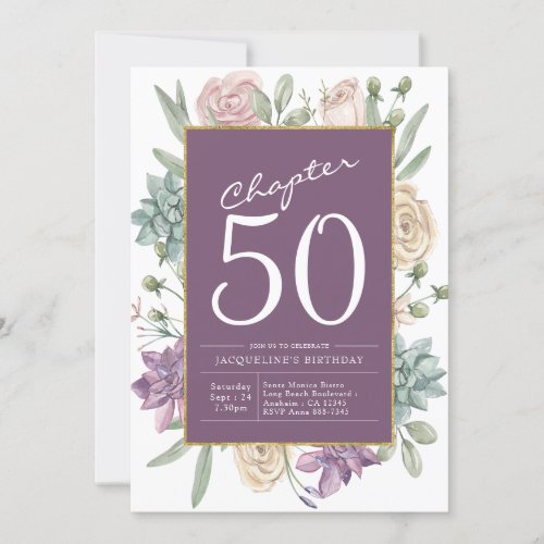 Womans 50th Birthday Floral Surprise Party Invitation