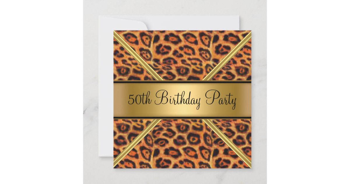 Womans 50th Birthday Party Leopard Invitation | Zazzle